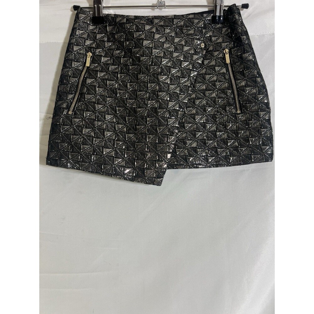 Karl Lagerfeld Crazy Party Skirt Girls 8 Black Jacquard Mini Zipper Pockets